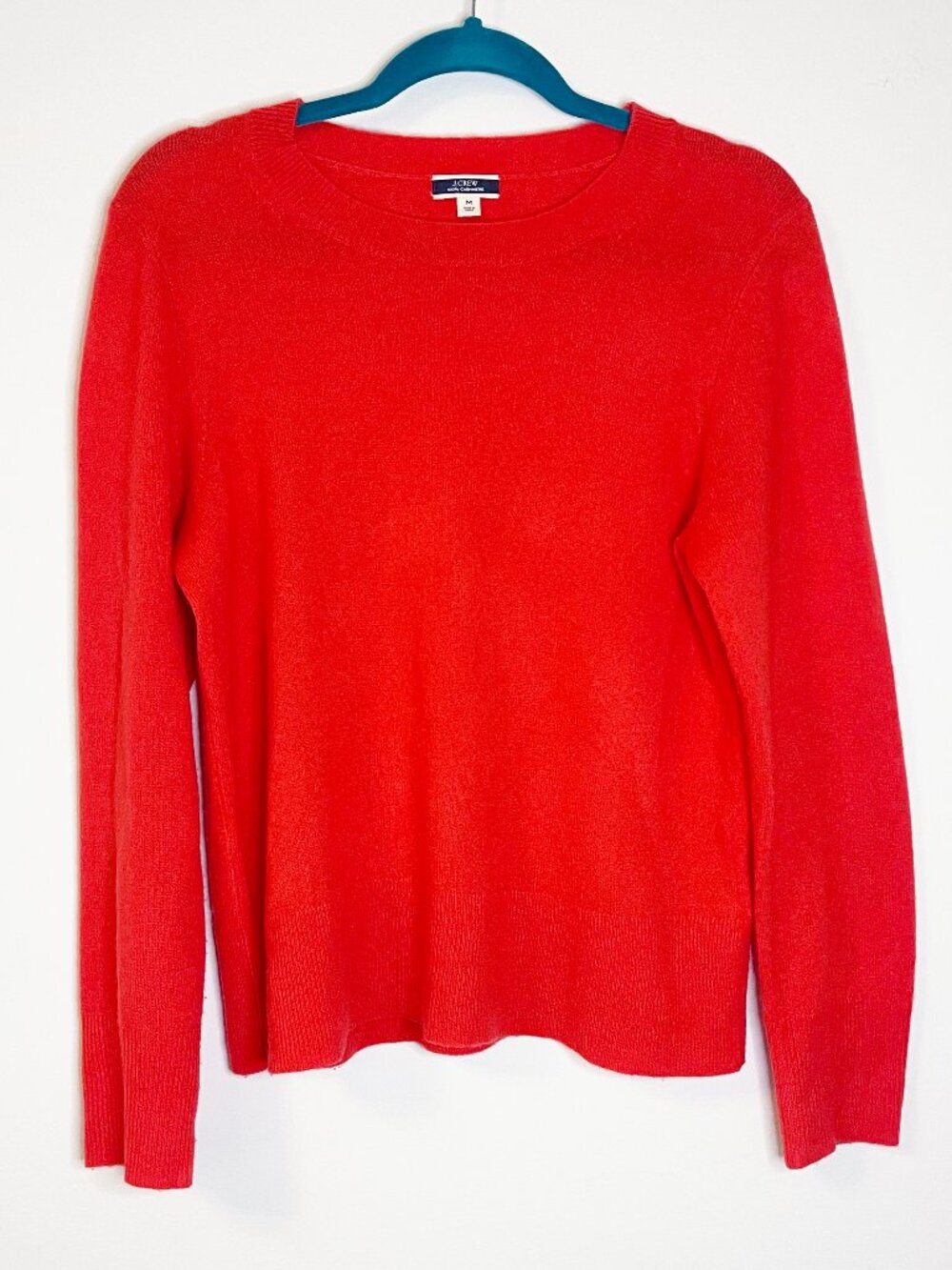 J.Crew 100% Cashmere Sweater Medium Red Crewneck Classic Soft Luxury - Flaw